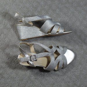 Alex Marie Size 5.5 Cute Silver Woven Strap 2" Wedge Heels